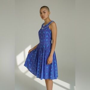 Voodoo Vixen Vintage Reproduction 50s Style Blue Floral Dress Size Small